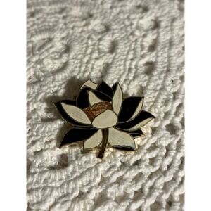 1980s Black And White Enamel Rose Pin